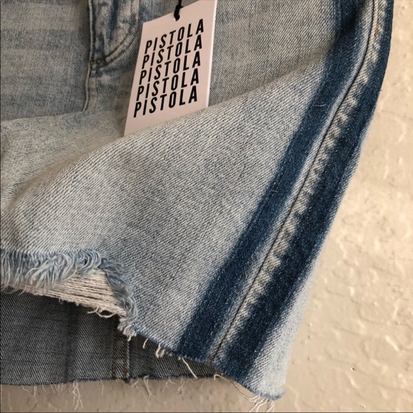 NEW Pistola Sierra two-tone distressed denim mini in light blue wash size 25 - Picture 5 of 12